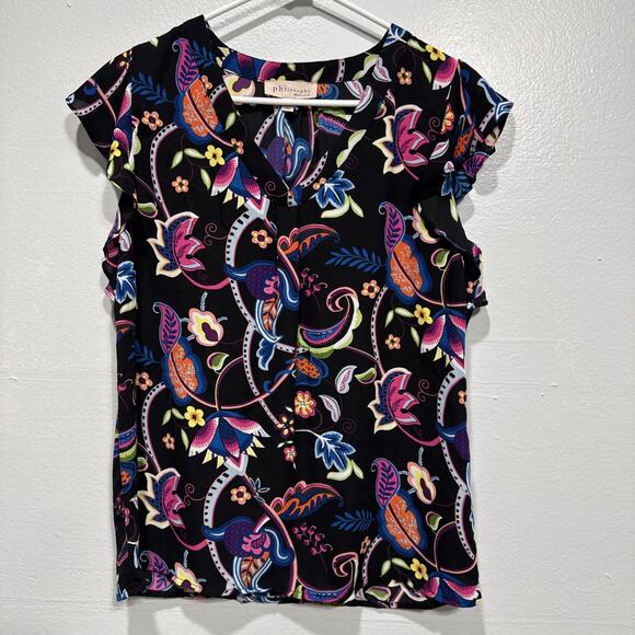 PHILOSOPHY Womens Top Small Floral Flutter Sleeve Colorful Career Office Chiffon - Picture 1 of 9